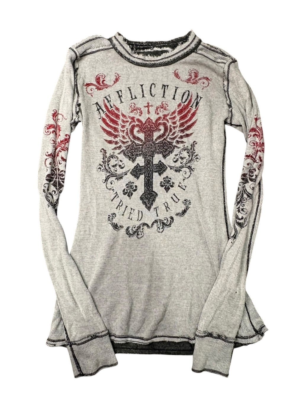 Affliction Reversible Waffle Knit Thermal Long Sleeve Shirt Size Large Y2K⁠
